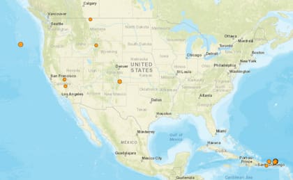 Mapa de los sismos ocurridos en Estados Unidos y el Caribe el 30 de enero