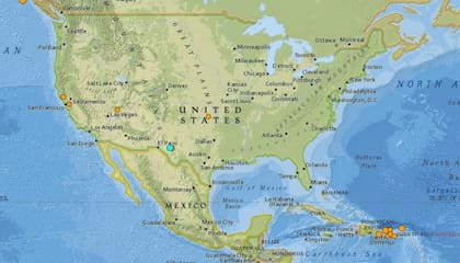 Mapa de los sismos ocurridos en Estados Unidos y el Caribe en las últimas 24 horas