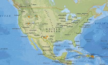 Mapa de los sismos ocurridos en Estados Unidos y el Caribe el 5 de marzo
