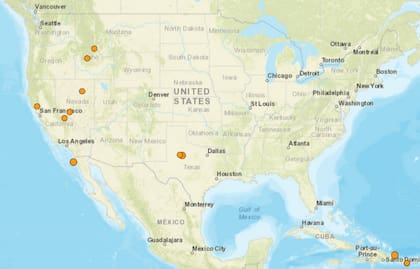 Mapa de los temblores que se registraron en América del Norte y el Caribe el 22 de diciembre