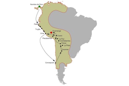 Mapa de los viajes de Catalina de Erauso 1600-1622
