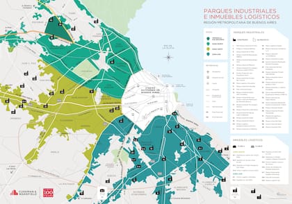 Mapa de parques industriales e inmuebles logísticos, elaborado por Cushman & Wakefield.