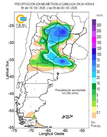 Mapa de precipitaciones de las ultimas 24 horas, hasta las 9 AM