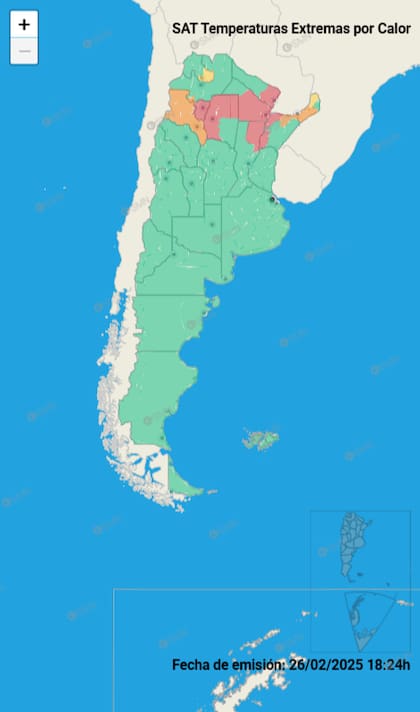 Mapa de provincias afectadas por la alerta por calor extremo