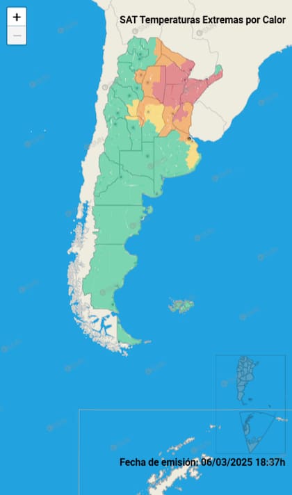 Mapa de provincias afectadas por la alerta por calor extremo