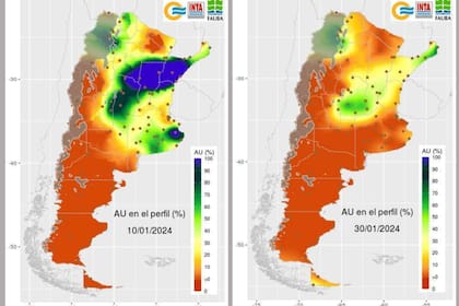 Mapa de reserva de agua disponible en el primer metro de suelo; en 15 días se agravó la situación
