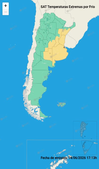 Mapa de temperaturas extremas para este lunes 15 de junio