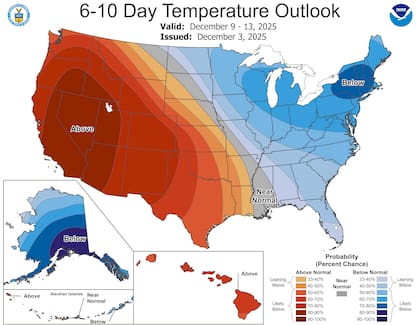 Mapa de temperaturas promedio proyectadas para los próximos 10 días