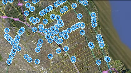 Mapa de Waze donde se visualizan algunos de los radares de zona norte, concentrados la mayoría en San Isidro