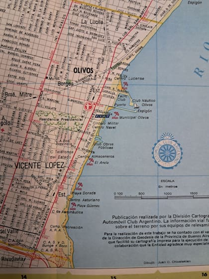 Mapa del ACA de 1974 ubica las playas y clubes ribereños del partido de Vicente López