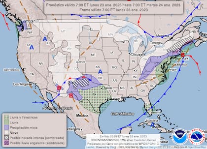 Mapa del clima en Estados Unidos del 23 de enero 2023