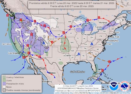 Mapa del clima en Estados Unidos para el 20 de marzo