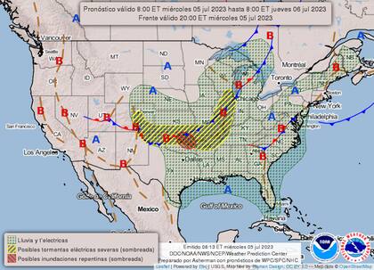 Mapa del clima en Estados Unidos para el 5 de julio