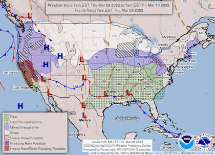 Mapa del clima en Estados Unidos para el 9 de marzo