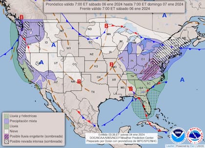 Mapa del clima en Estados Unidos para el primer fin de semana de enero 2024