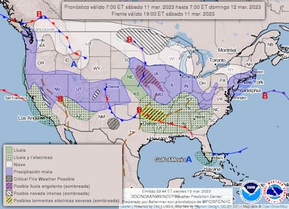 Mapa del clima para el 11 de marzo en Estados Unidos