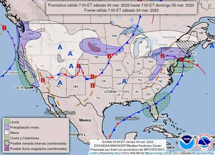 Mapa del clima para el fin de semana del 4 y 5 de marzo en Estados Unidos