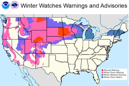 Mapa del pronóstico de clima invernal en Estados Unidos para este 21 de febrero