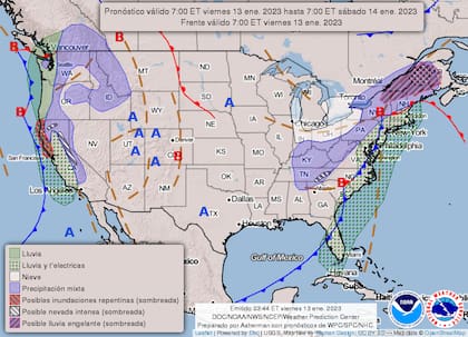 Mapa del pronóstico del clima en Estados Unidos para este viernes 13 de enero