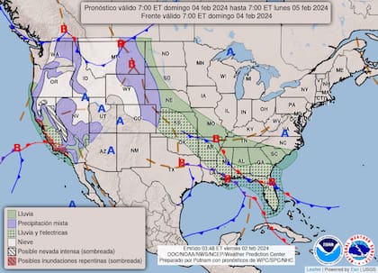 Mapa del pronóstico del clima en Estados Unidos para el domingo 4 de febrero