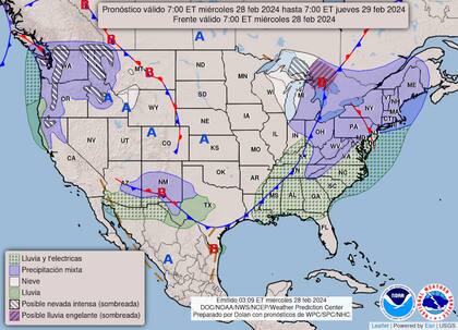 Mapa del pronóstico del clima en Estados Unidos para el 28 de febrero