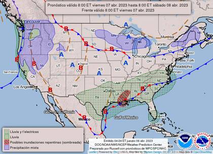 Mapa del pronóstico del clima en Estados Unidos para el viernes 7 de abril