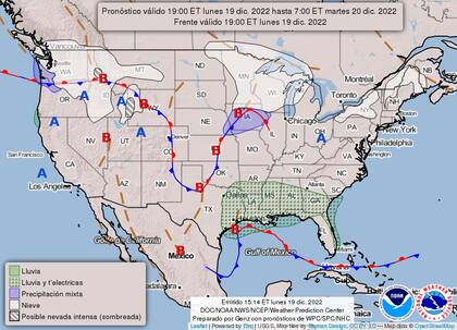 Mapa del pronóstico del clima en Estados Unidos del 20 de diciembre