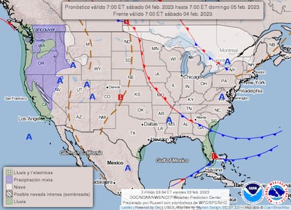 Mapa del pronóstico del clima en Estados Unidos para el primer fin de semana de febrero