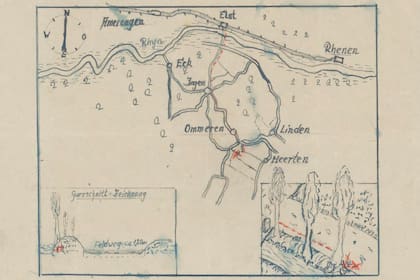 Mapa dibujado a mano de Ommeren (Países Bajos) del lugar donde se presume que fue escondido un botín nunca encontrado durante la Segunda Guerra Mundial