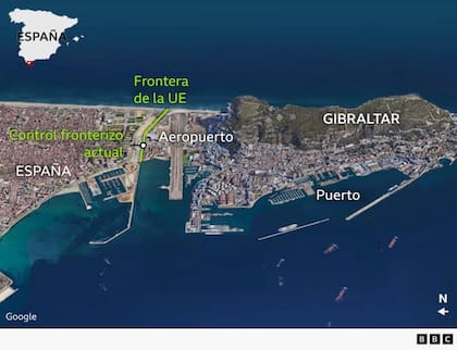 Mapa que muestra donde se encuentra la frontera que se eliminará entre España y Gibraltar