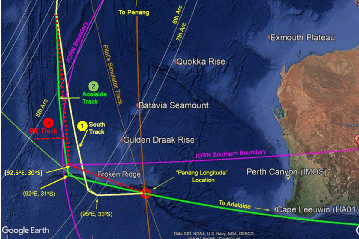 Mapa que muestra la ubicación del sitio propuesto por el científico australiano para encontrar el MH370, marcada con el punto rojo