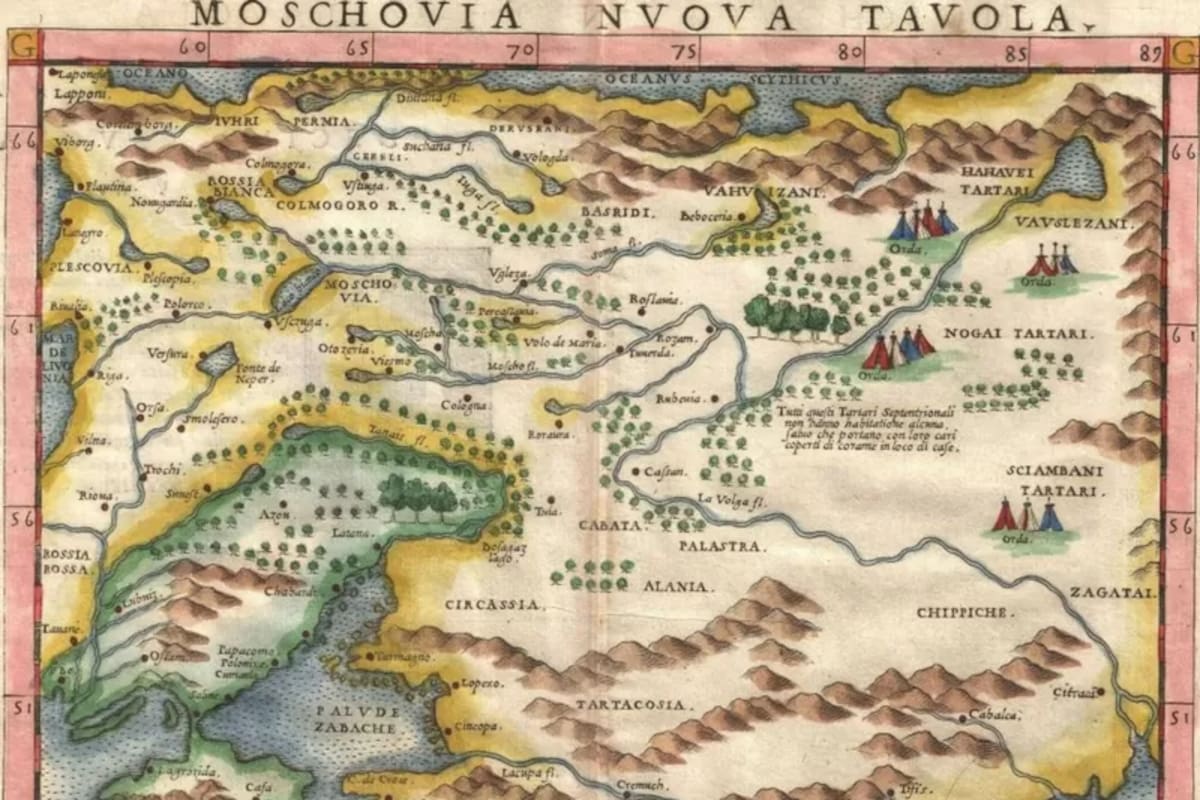 Mapa Ruscelli de Rusia, Moscovia y Ucrania, 1574