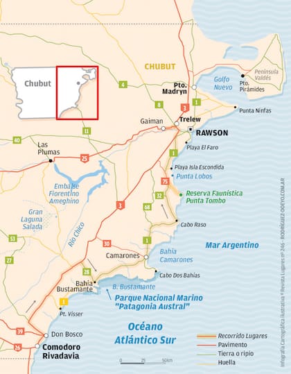 Mapa Ruta 1, Chubut.