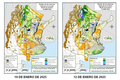 Mapas que reflejan cómo la región núcleo esta en gran parte en situación de sequia