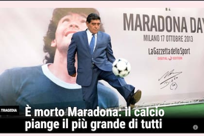 La muerte de Diego Maradona, en la portada de la web del diario italiano Gazzetta dello Sport.