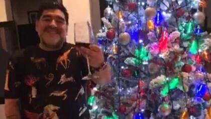Maradona junto al árbol y la copa