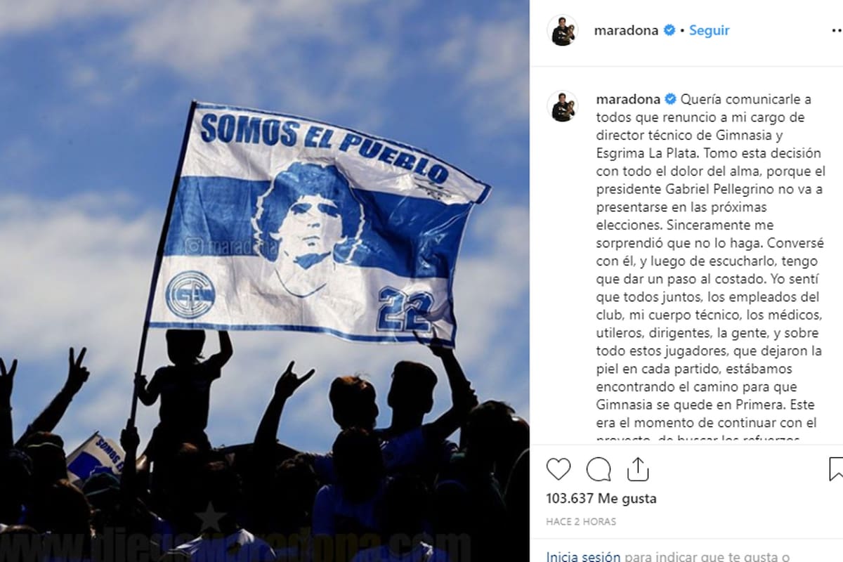 Maradona se despidió de los hinchas de Gimnasia.