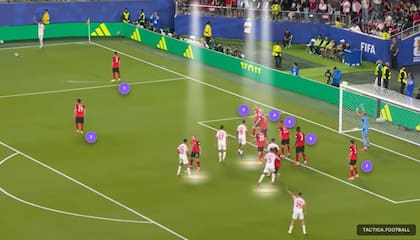 Marca mixta para Austria en las pelotas paradas en contra: como en este tiro libre lateral, en el que tres toman marcas personales y los demás cubren una zona