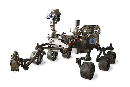 Marcados en azul, los micrófonos del rover Perseverance permitirán registrar el primer video con sonido desde el suelo marciano