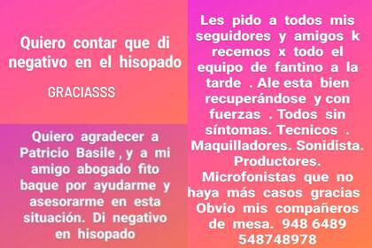 Marcela Tauro utilizó su cuenta de Instagram para anunciar que su hisopado dio negativo y pedir que recen por sus compañeros