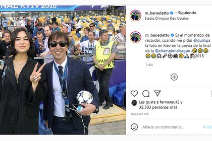 Marcelo Benedetto, junto a Dua Lipa, en la previa de la final de la Champions League 2018