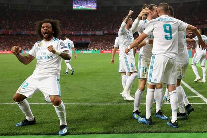 Marcelo grita con furia uno de los goles del Real; fue una de las figuras, como Sergio Ramos y Varane