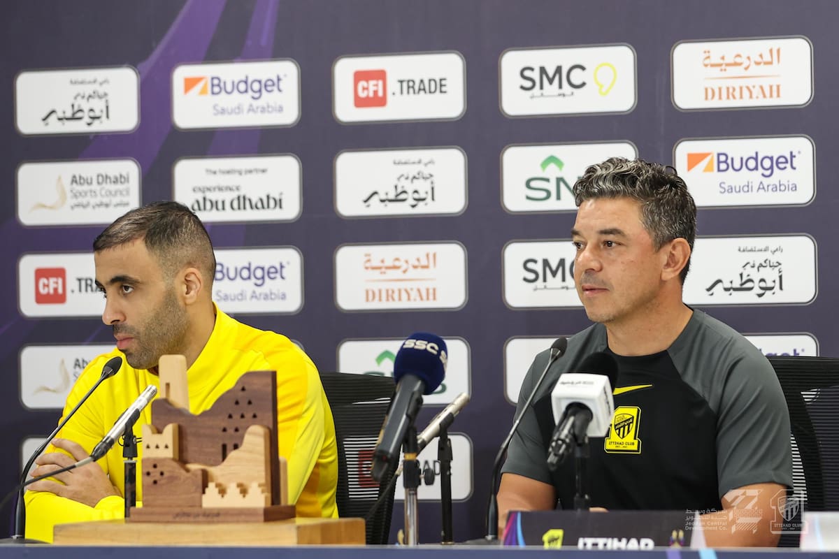 Marcelo Gallardo en una de las conferencias de prensa con Al Ittihad