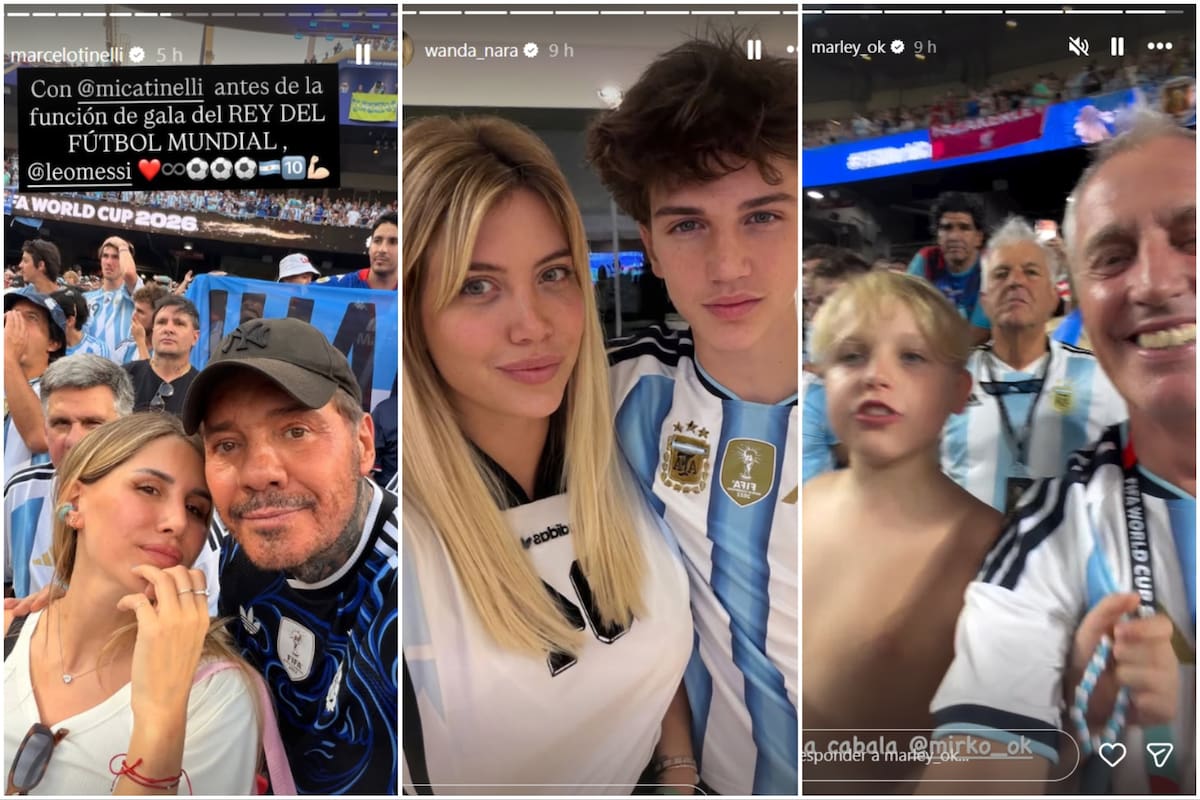 Marcelo Tinelli, Wanda Nara y Marley, acompañados de sus hijos en el debut de la Selección