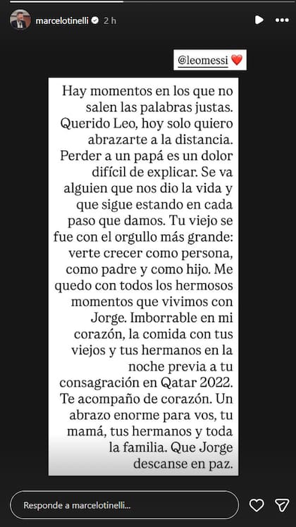 Marcelo Tinelli y el emotivo posteo que le dedicó a Lionel Messi por la muerte de su padre (Foto: Captura Instagram/@marcelotinelli)