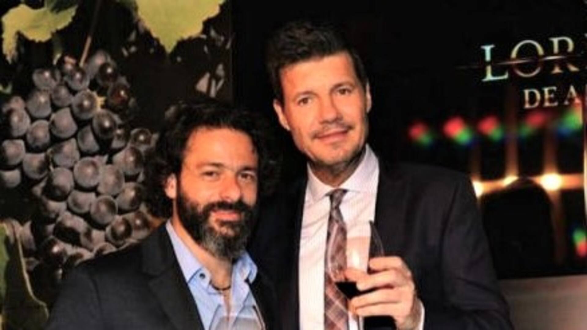 Marcelo Tinelli y su socio Hernán de Laurente durante la presentación de su bodega, en 2014