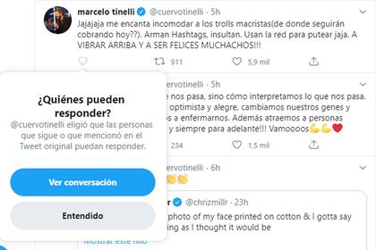 Marcelo Tinelli ya no tiene disponible la opción de respuestas a sus tuits en la red social del pajarito
