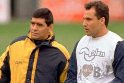 Márcico junto a Maradona, en Boca, en 1995
