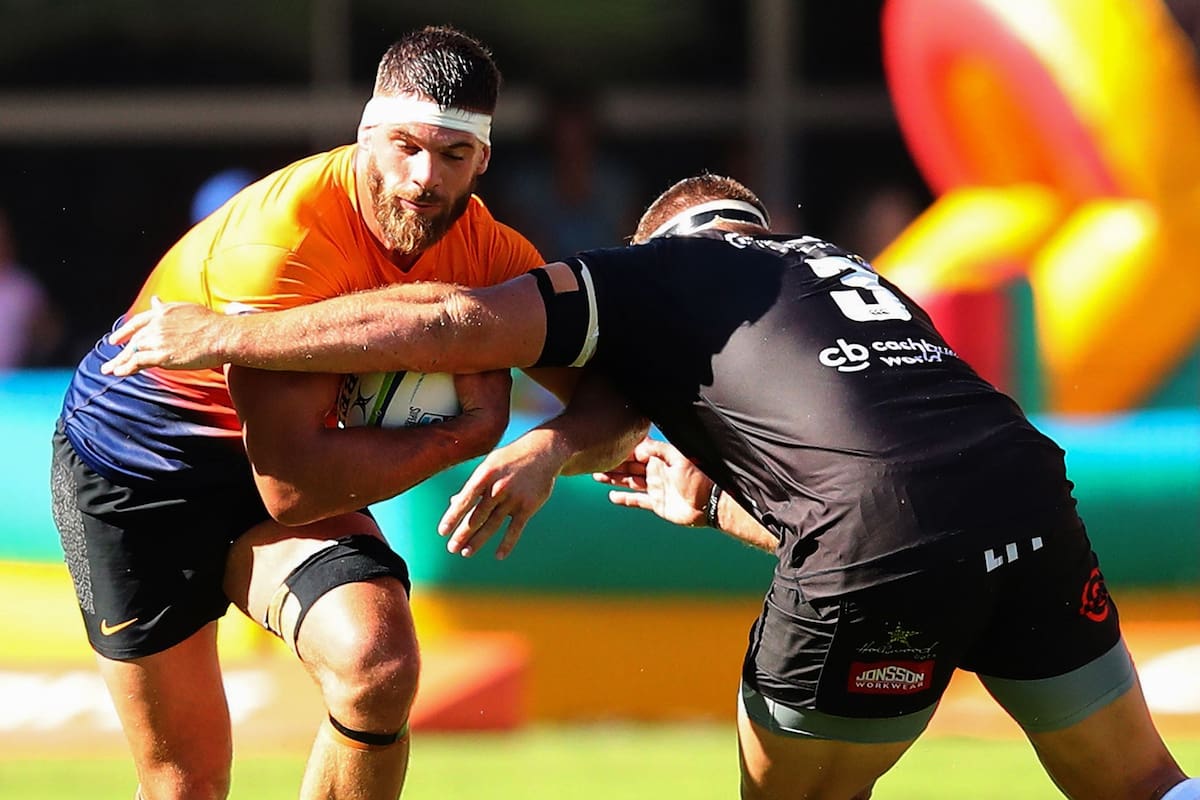 Marcos Kremer en acción; Jaguares acumulaba tres triunfos y tres reveses en el Súper Rugby de 2020.