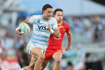 Marcos Moneta, a toda velocidad en el encuentro entre los Pumas 7s y España, por el seven de Perth